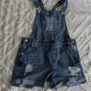 Denim overall shorts